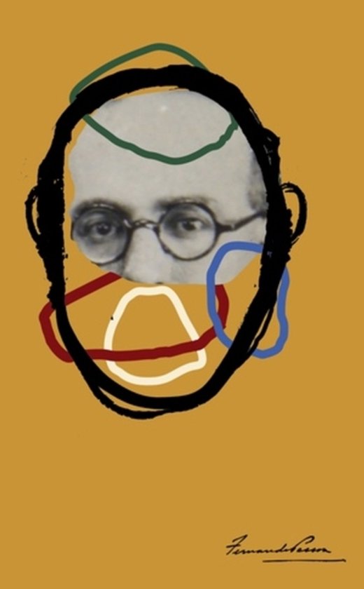 Portrait d'un homme portant des lunettes, avec des lignes colorées recouvrant le visage et une signature.