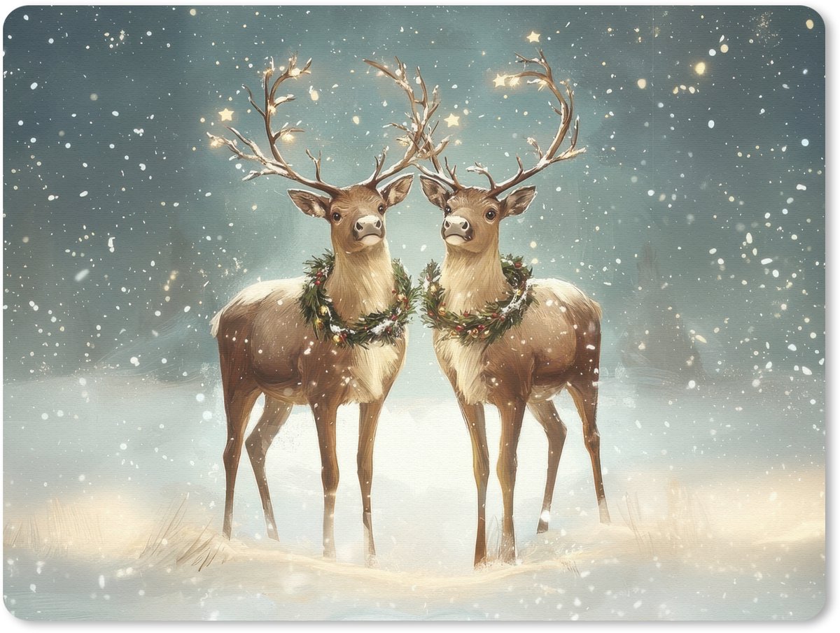 Muismat 23x19 cm - Mousepad Kerstmagie - Winterwoud - Rendier - Muismatten