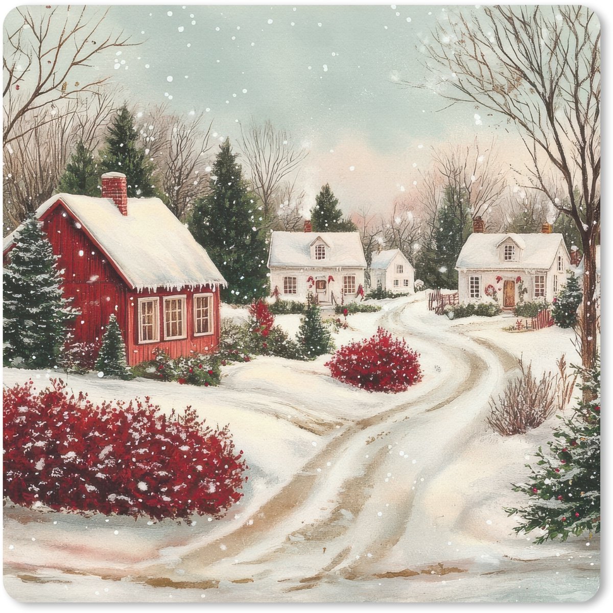 Muismat 20x20 cm - Mousepad Kerstsfeer - Landelijk - Rood - Muismatten