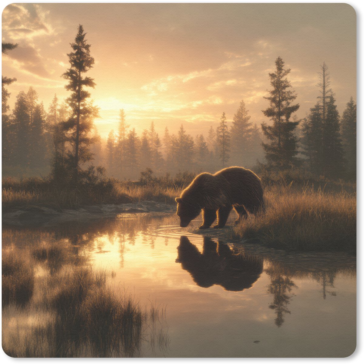 Muismat 30x30 cm - Mousepad Beer - water - Bos - Ochtendlicht - Muismatten
