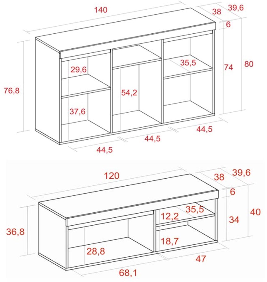 Set Scandinavisch Dressoir en TV-meubel 120 cm in Eiken Zwart
