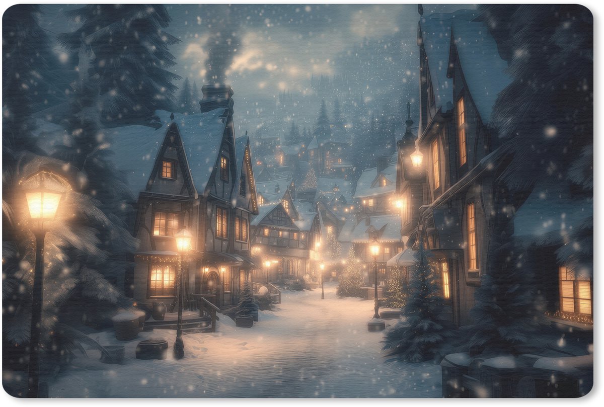 Muismat 27x18 cm - Mousepad Winterdorp - Sneeuw - Donker - Muismatten