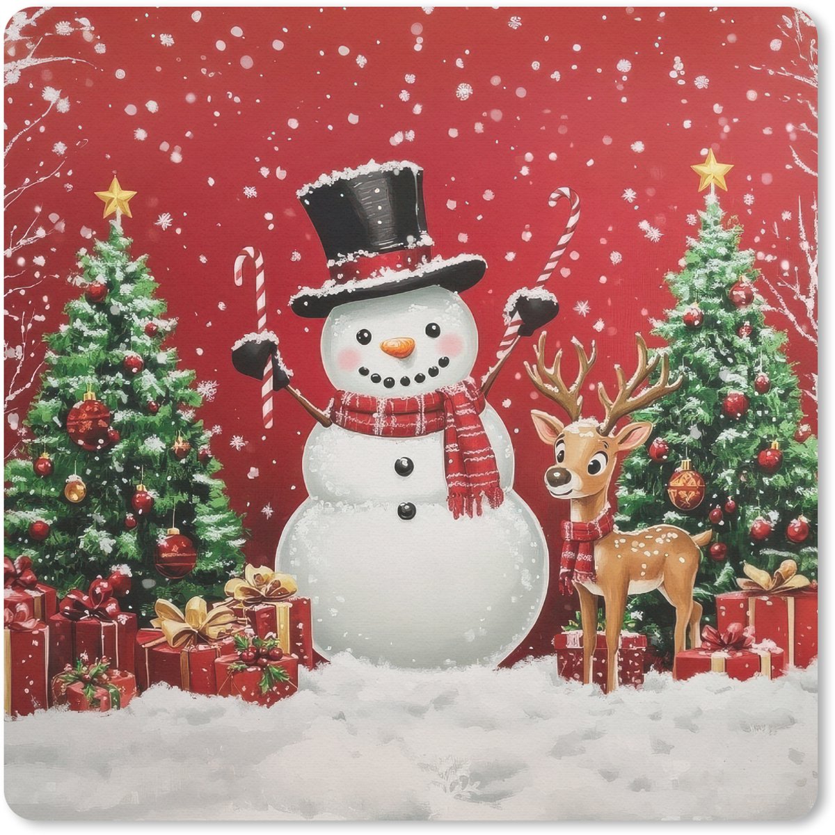 Muismat 20x20 cm - Mousepad Feestvreugde - Winterbos - Kleurrijk - Muismatten