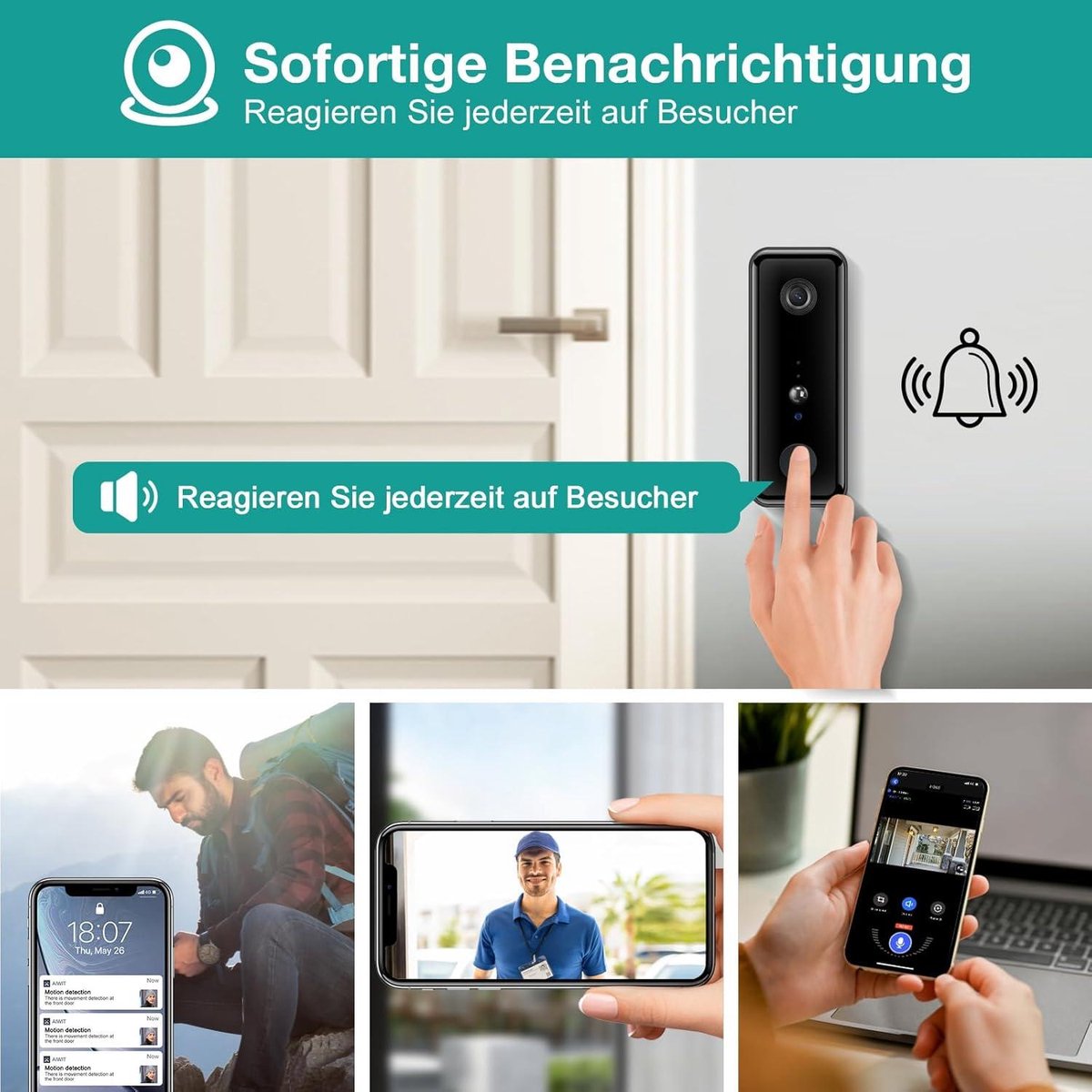 Provento Draadloze Deurbel met Camera 1080P en Nachtzicht