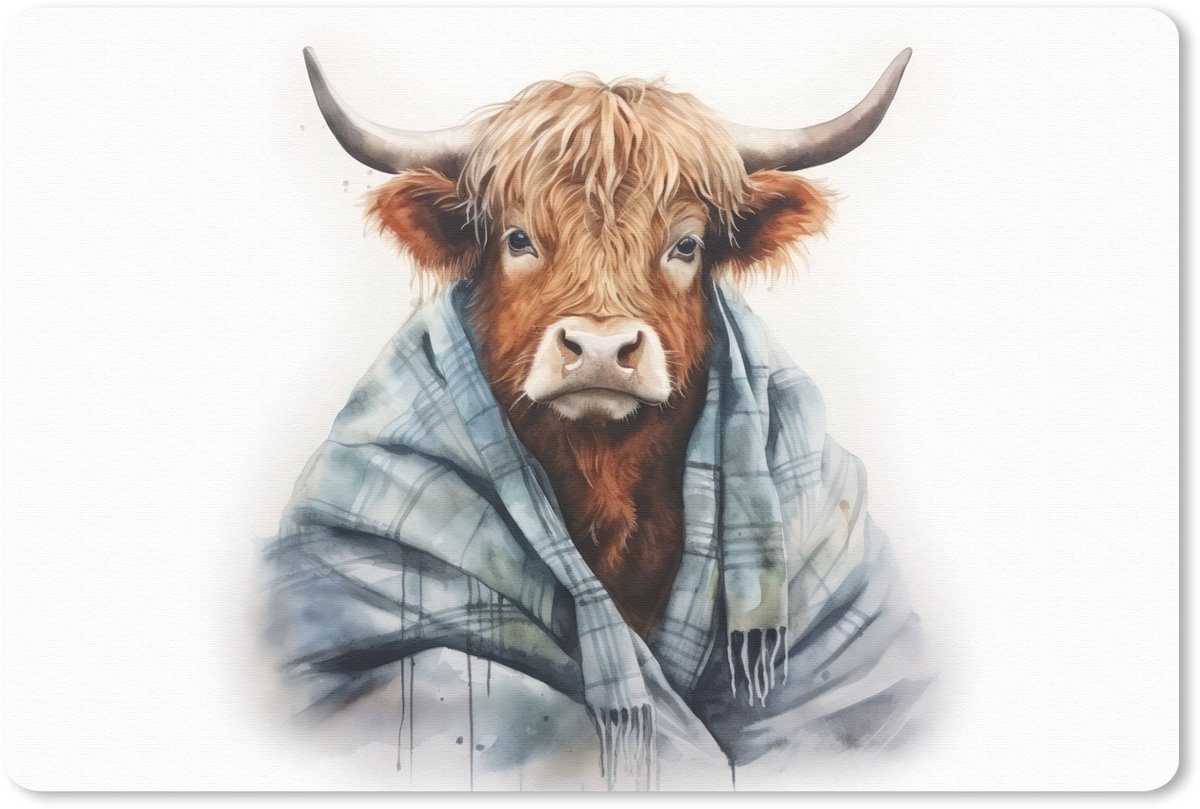 Muismat 27x18 cm - Mousepad Schotse hooglander - Deken - Wit - Muismatten