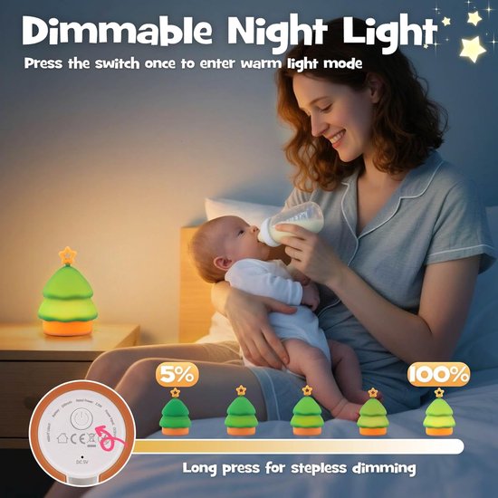 Kerstboomnachtlampje met RGB-modus, dimbaar, babyvoedingsnachtlampje, kan worden opgehangen, schattige kerstverlichting, nieuwigheid, oplaadbare siliconen touch, bedlamp, slaapkamer, slaapzaaldecoratie — afbeelding 4