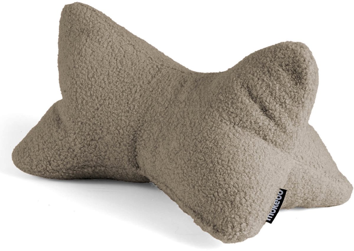 mokebo Leeshoofdkussen van teddystof Bouclé ‘Der Leseknochen‘ nekkussen of boekensteun voor tablets, boeken of e-books in taupe