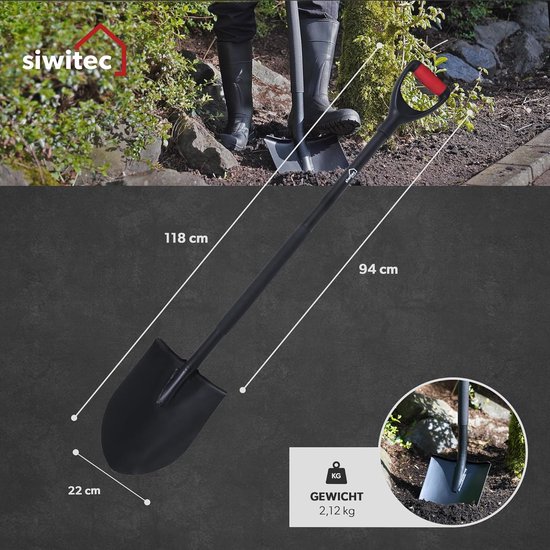 siwitec ronde tuinspade SG-220 van staal voor zachte, steenvrije grond | ergonomische spade | lengte: 118 cm | zwart | tuin | schop | tuinspade — afbeelding 4