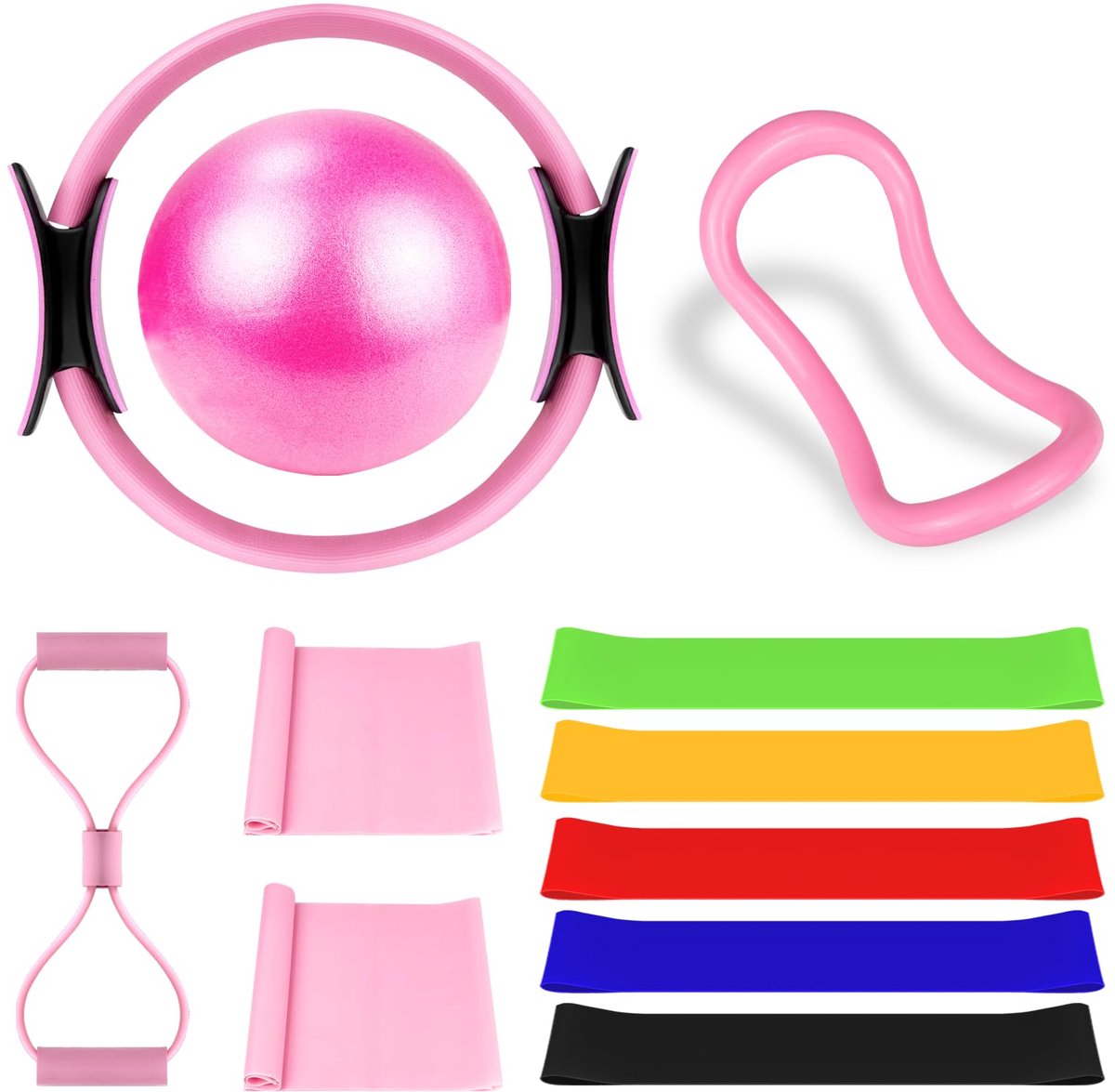 Unyqoos® Complete Pilates en Yoga Set voor Thuisgebruik met Accessoires in Roze