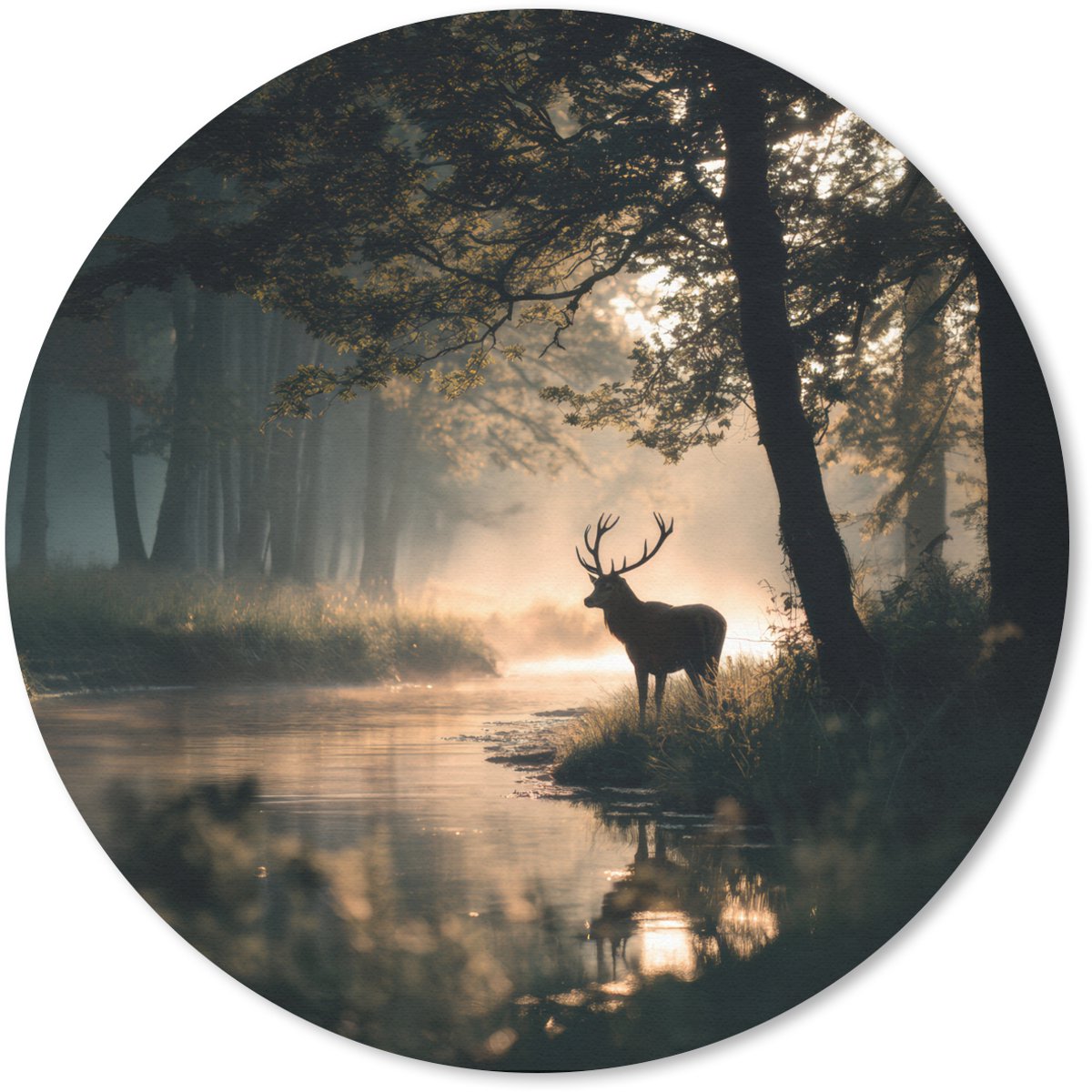 Muismat rond 30x30 cm - Mousepad Hert - Bosbeek - Mystiek - Ronde muismatten
