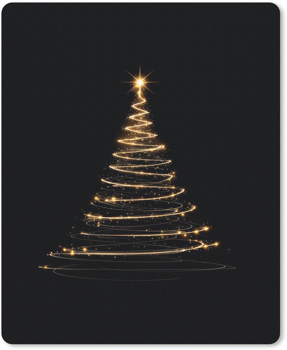 Muismat 19x23 cm - Mousepad Magisch - Kerstboom - Lichtspiralen - Zwart - Muismatten