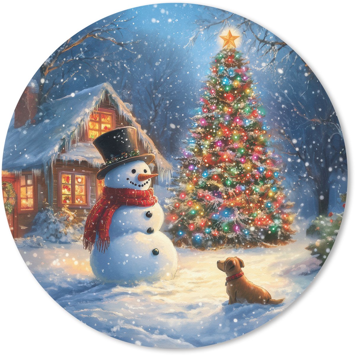 Muismat rond 40x40 cm - Mousepad Kerstwonder - Winteravond - Kleurrijk - Ronde muismatten
