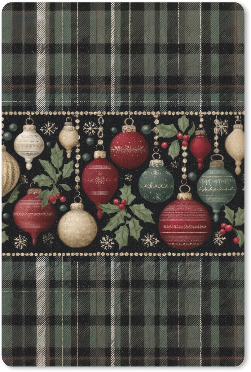 Muismat 18x27 cm - Mousepad Kerstballen - Rood - Hulsttakken - Patroon - Muismatten