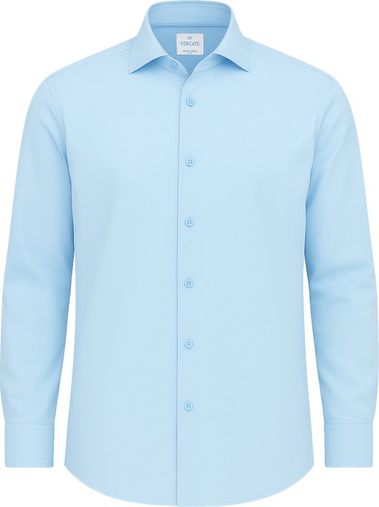 Vercate - Chemise sans repassage - Bleu clair - Blauw - Coupe Regular - Katoen Bamboe - Manches Longues - Homme - Taille 40/M