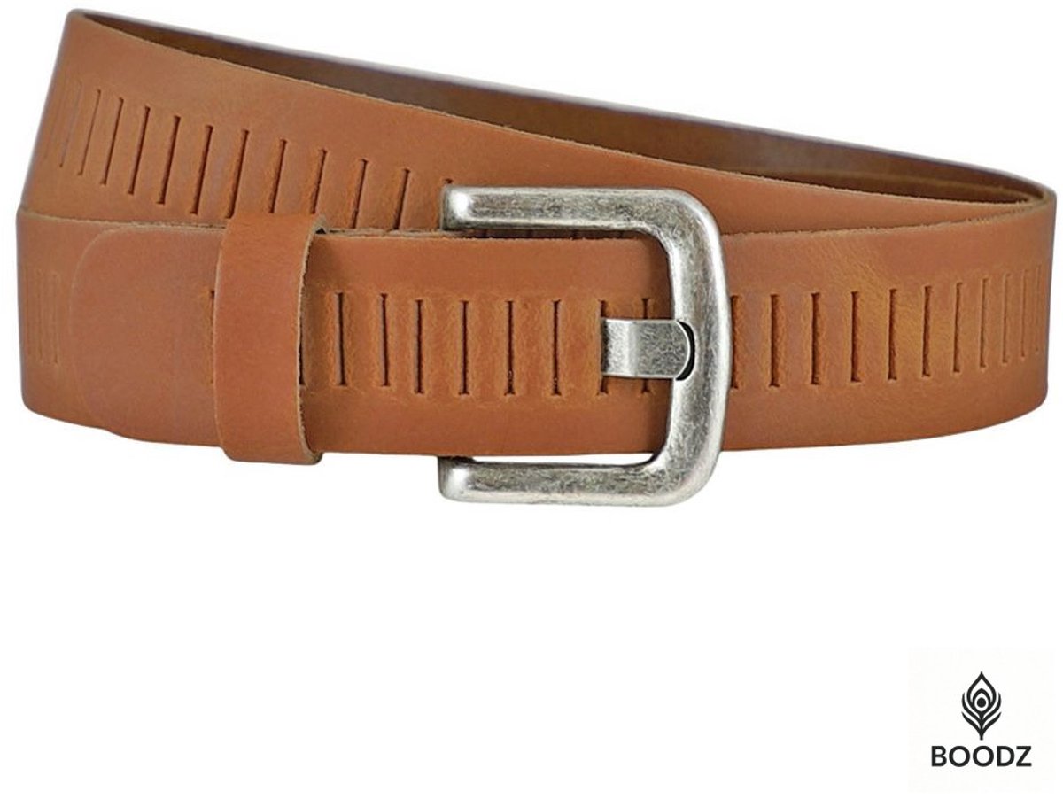 Boodz Leren Gleufjes Riem 4 cm Cognac | Maat 85