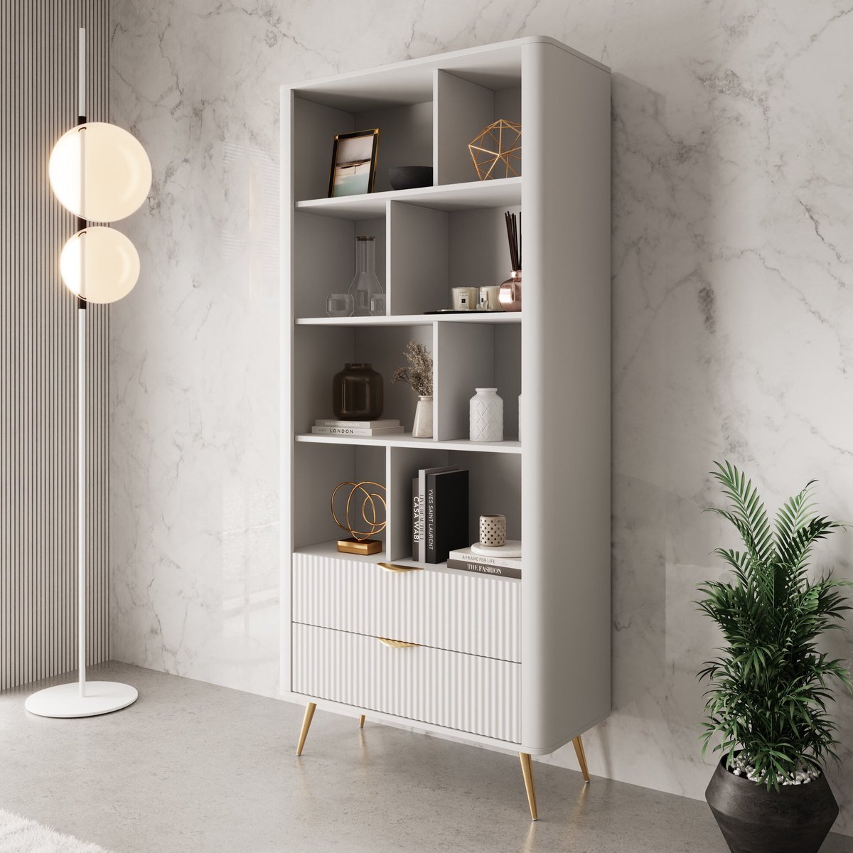 Meubella - Lima - Boekenkast - Wit - 88x38x194 cm