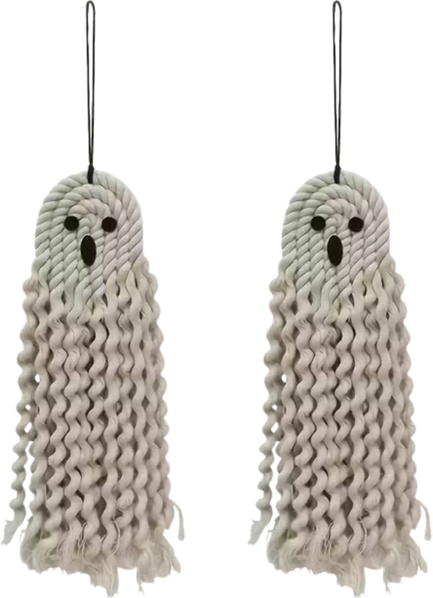 FA-VE Decoratieve Macramé Spookhangers – Set van 2 – 25x7 cm – Halloween Decoratie – Handgemaakt – Inclusief Opbergzakje