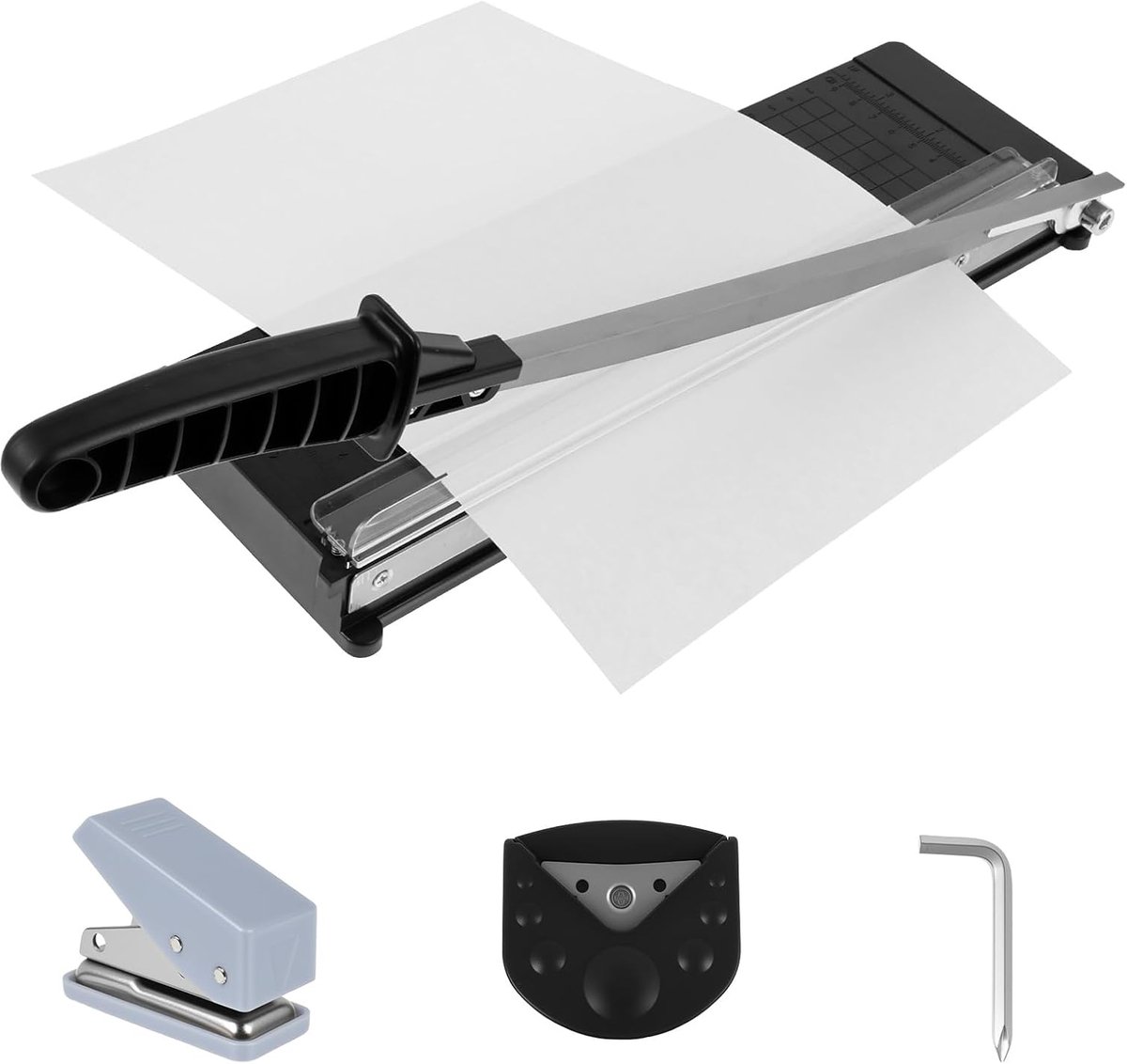 Paper Cutter - A4 A5 B5 B6 B7 - Lever Cutter met Hoek Ronde en Gatpons - Papercutting Machine voor 10 A4-B7 (80g/m²) Blad - Snijcapaciteit - Handmatige Foto Snijmachine voor Papier Labels Foto's (Zwart)