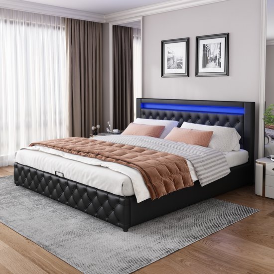 Julyue Gestoffeerd tweepersoonsbed, 160 x 200 cm, met ledstrips Julyue Gestoffeerd tweepersoonsbed, 160 x 200 cm, met ledstrips