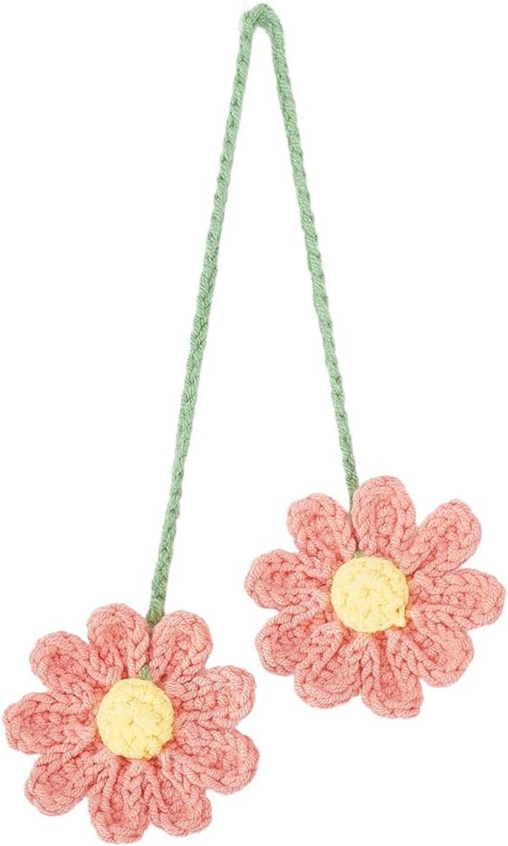 Image of Accessoires voor Auto - Haak Daisy voor Vrouwen - Schattige Charms Hangend aan Achteruitkijkspiegel - Decoraties voor Auto Interieur - Handgemaakte Geschenken - Roze 6x33cm
