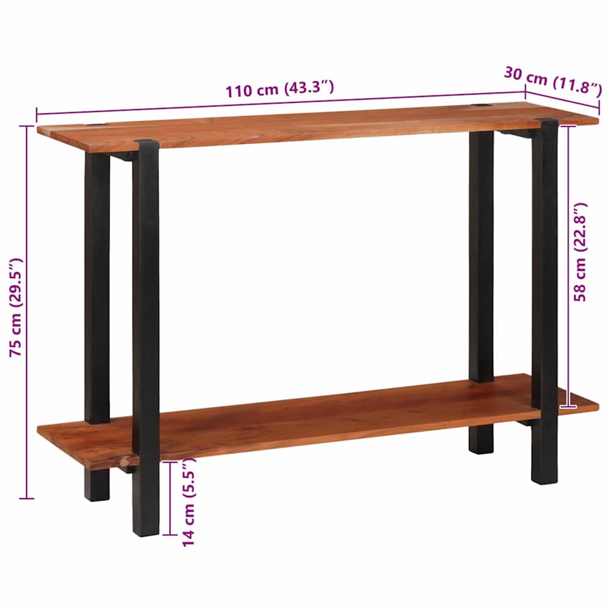 vidaXL Wandtafel - met - plank - met - opslag - Bruin - en - Zwart - 110 - x - 30 - x - 75 - cm Bruin en zwart
