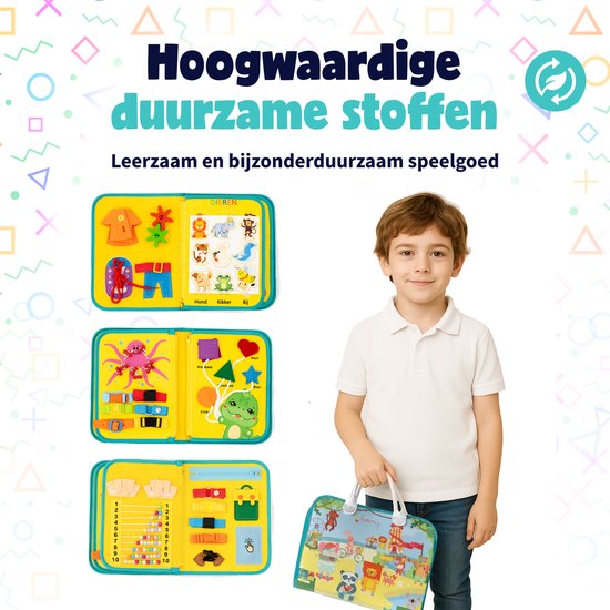 MontiPlay® Montessori Speelgoed - Sensorisch Speelgoed - Activiteitenbord - Busy Board - Montessori voor thuis - Educatief - Sensomotorisch Speelgoed - Geelblauw - Het grote speelgoedboek 2025 van MontiPlay® — afbeelding 3