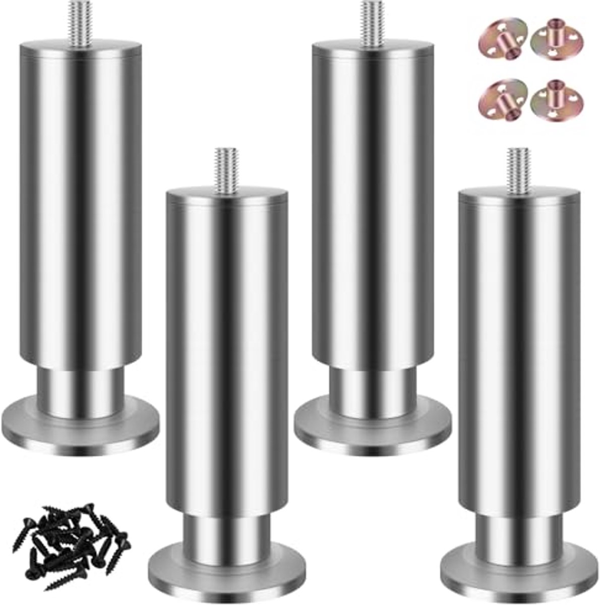 Verstelbare meubelpoten van roestvrij staal - Ronde metalen poten voor tafel, bed en kast (30 cm)