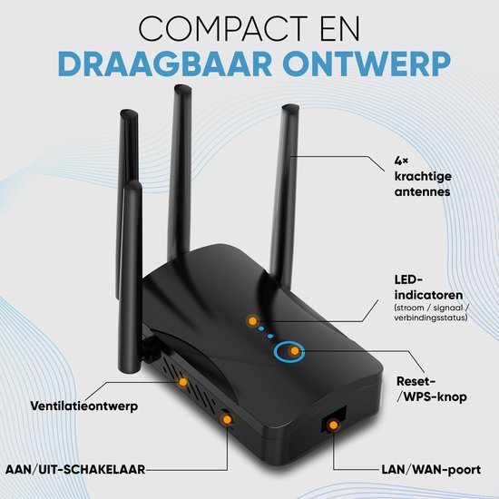 Amplificateur Wi-Fi Muring avec prise secteur - Dual bande 2,4 GHz et 5 GHz - 1 200 Mbit/s - Wi-Fi 5 - Répéteur Wi-Fi - Booster Wi-Fi - Extension Wi-Fi - Zwart