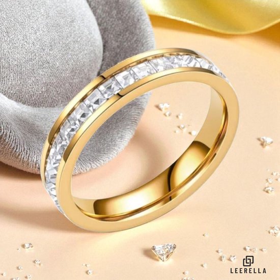 Ring de Luxe Leerella, ornée d'une rangée de zirconias, couleur or, 8/18,25 mm, en acier inoxydable de haute qualité.
