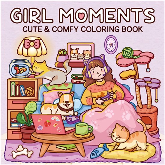 Girl Moments - 40 Schattige kleurplaten - Kleurboek voor kinderen en volwassenen - Kawaii stijl dieren - Cute, comfy & cozy coloring book - Bold & easy - Sinterklaas & Kerst cadeautjes