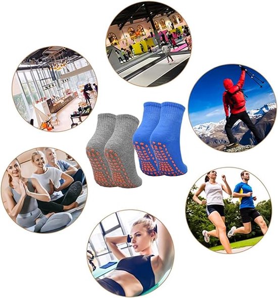 2 paar antislip sokken - Yogasokken - Antislip sokken - Stop sokken - Antislip sportsokken voor volwassenen - Katoen - Sport - Yoga - Pilates - Gymnastiek - Trampolinesokken - Blauw - Grijs - Maten 36-43 van Merkloos — afbeelding 4