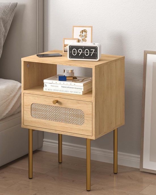 HOMCOM Nachtkastje-set met 2 nachtkastjes, uittrekbare lade, plank, blad, tweekleurige spaanplaat in eikenhoutlook, wit