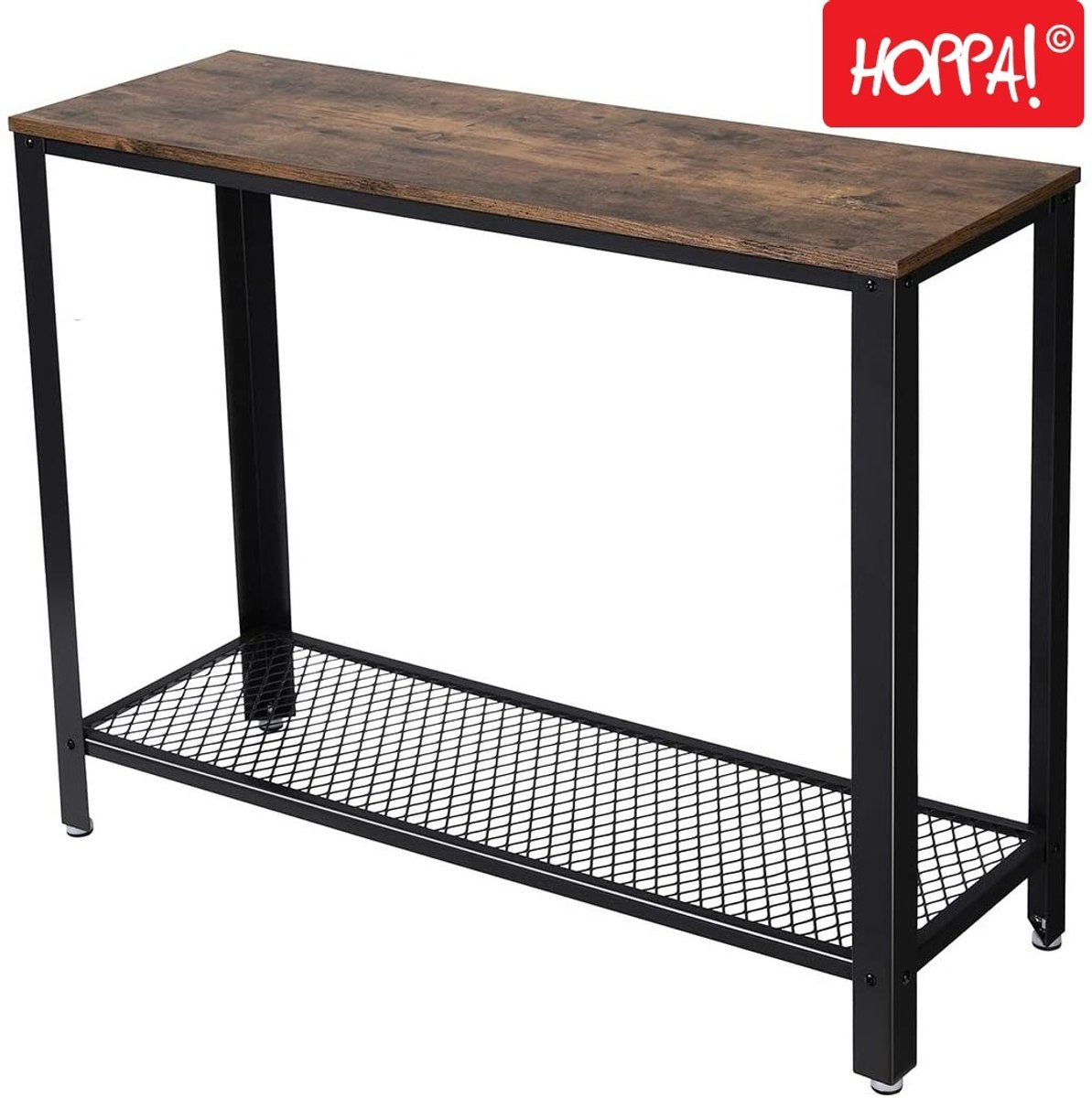 Hoppa! Consoletafel | Bijzettafel | Bruin/Zwart | Hout/Ijzer | Vintage | 101,5 x 35 x 80 cm (B x D x H)