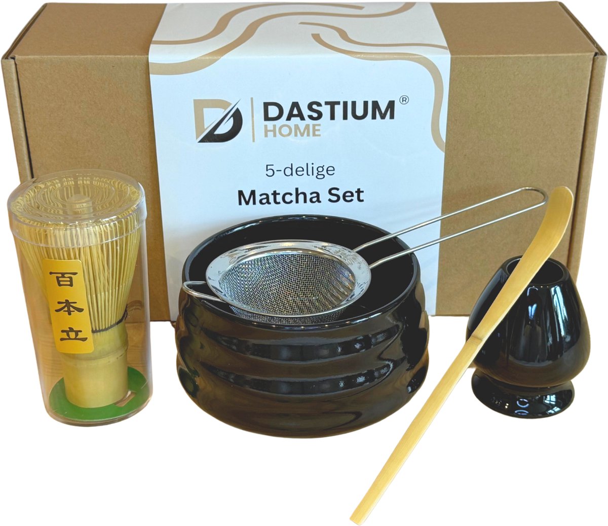 Dastium Home Matcha Thee - Matcha Set - 5 delige Set Met Matcha Klopper - Voor Matcha Poeder - Matcha Starterkit - Zwart