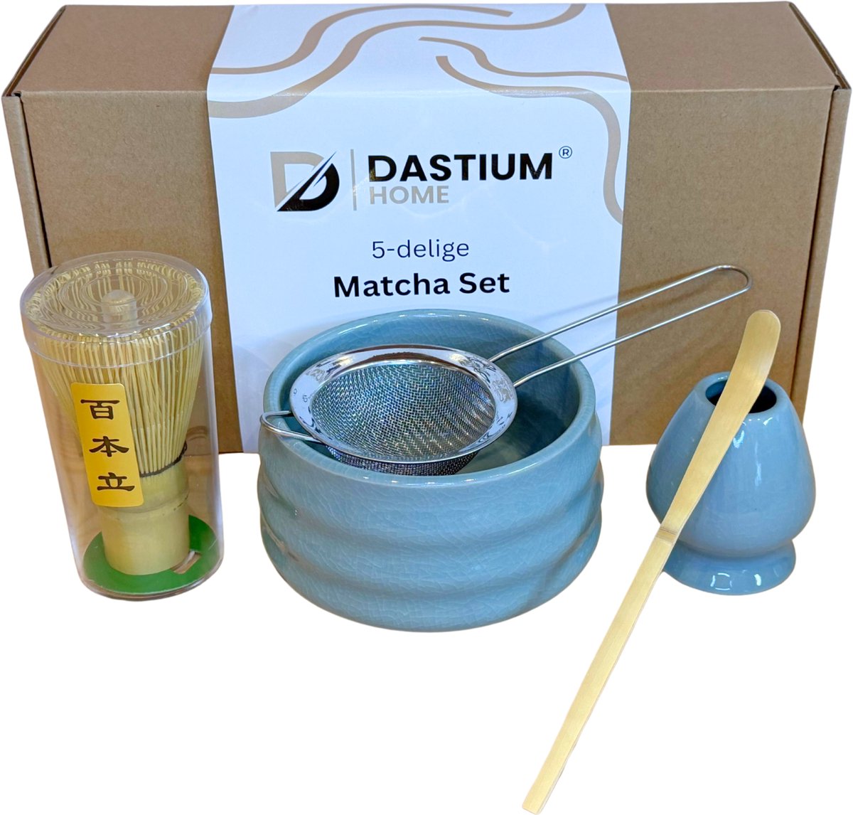 Dastium Home Japanse Matcha Set - 5-delige Matcha Starterset - Matcha Kom - Matcha Klopper - Matcha Set - Matcha Starterkit - Blauw