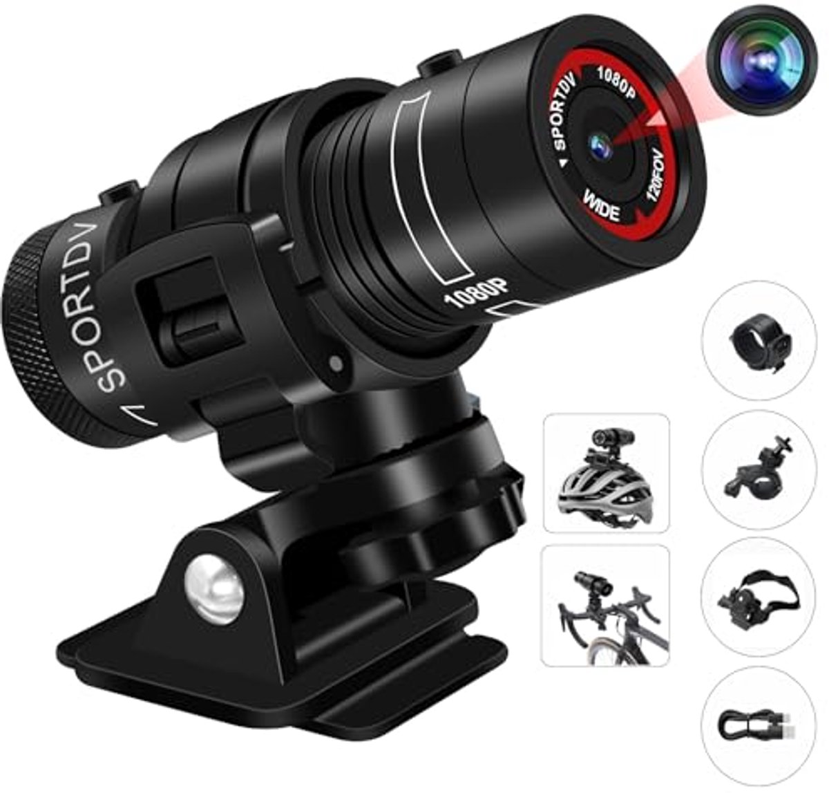 Actiecamera HD 1080p met 120° Groothoek voor Fiets en Motorhelm
