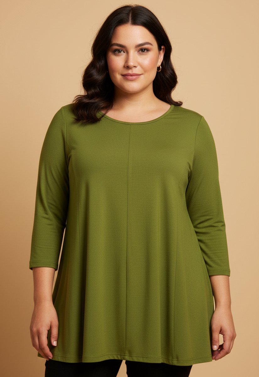 SHIRT A-LINE 3/4 MOUW OLIVE GREEN