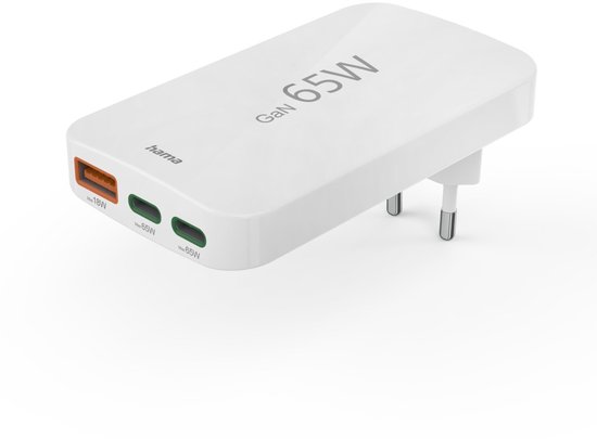 Hama 65W Snellader - 2x USB-C PD, 1x USB-A QC - Wit