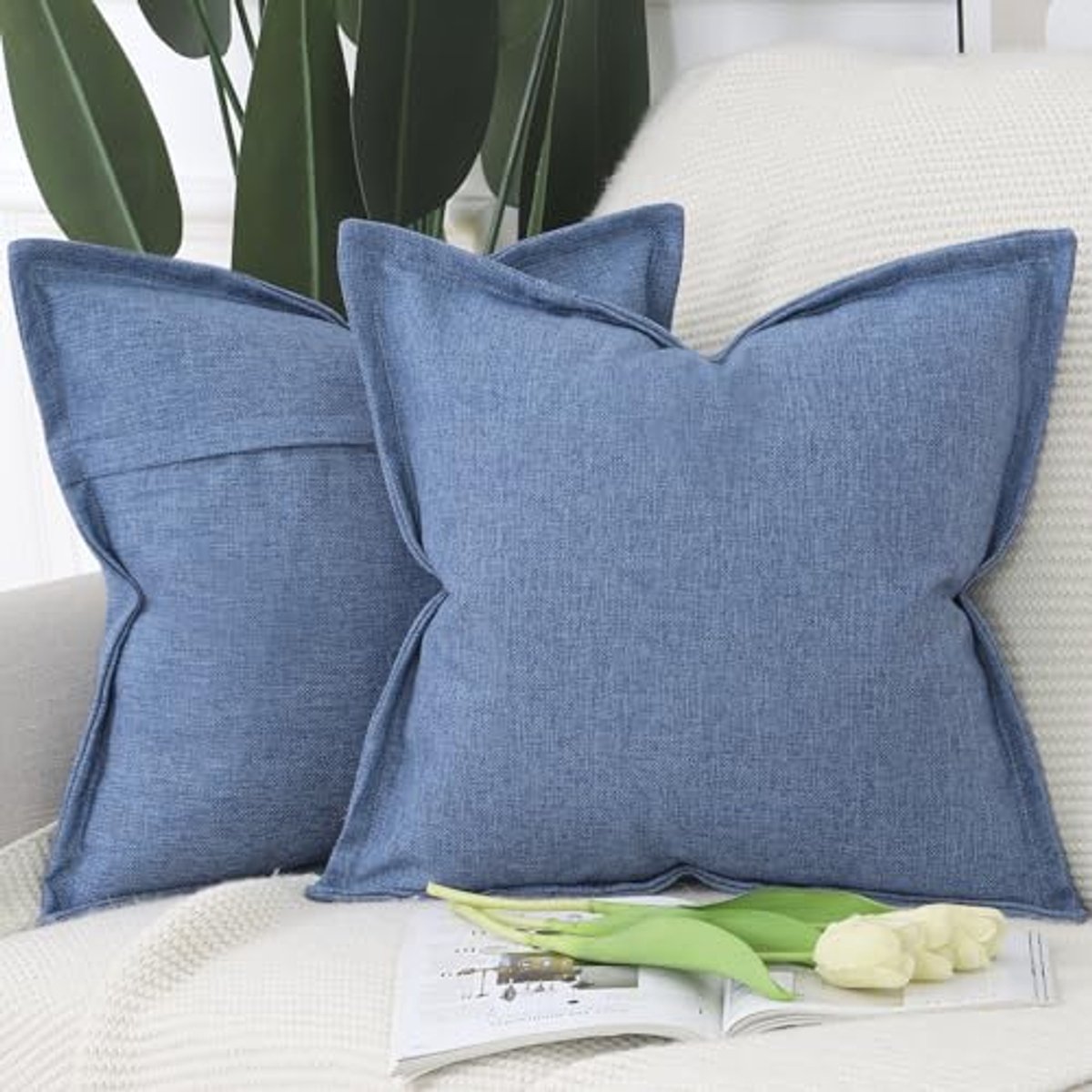 Set van 2 Linnen Kussenslopen 45x45 cm - Zachte Decoratieve Kussenhoezen voor Sofa en Slaapkamer