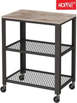 Hoppa! Serveerkar - Bijzettafel op wielen - Hout - Greige/Zwart- 60 x 40 x 77,5 cm (L x D x H)