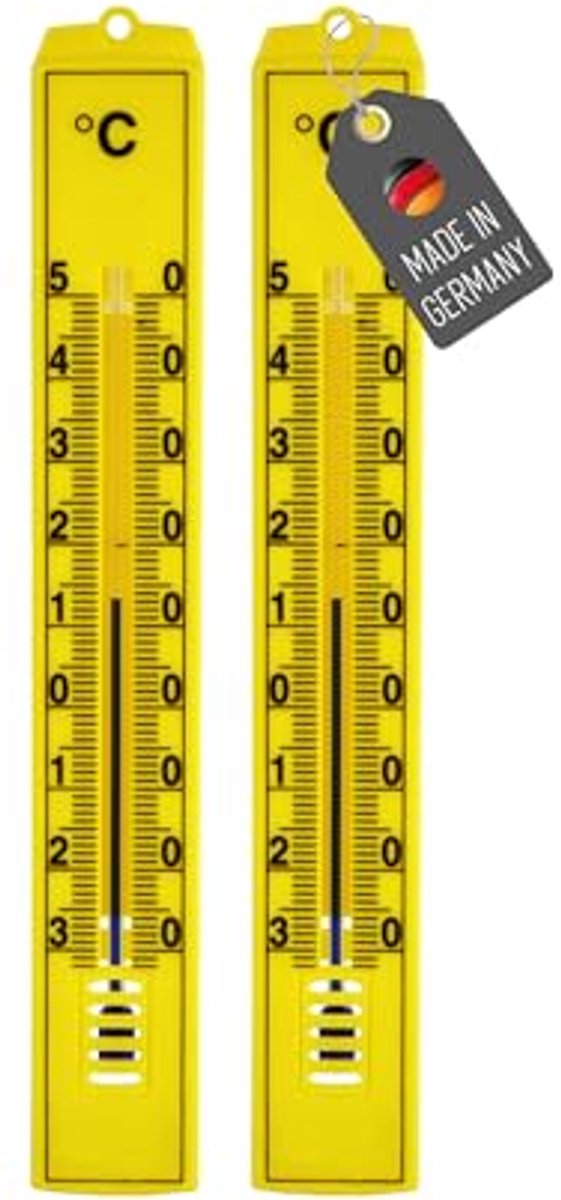 Weerbestendige Buitenthermometerset - Analoge Temperatuurweergave -30 tot 50 °C - Voor Binnen en Buiten - 2 Stuks - Geel