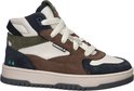 Sneaker montante avec empiècements marron, blanc, vert et bleu marine. "BUNNIES JR" sur le côté.