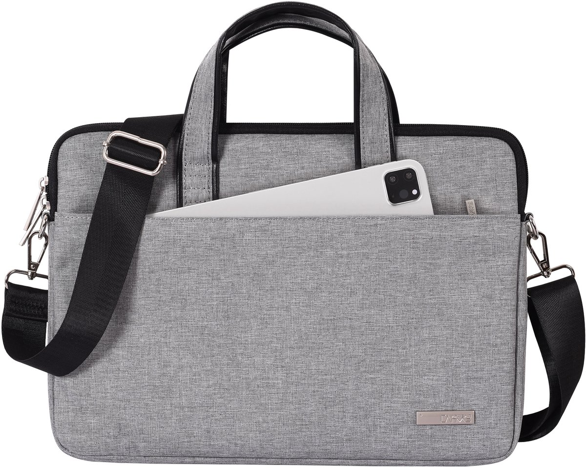 Laptoptas Zakelijk 15.6 Inch - Laptophoes met Schouderriem - Voor Dames & Heren - Laptop Sleeve met Handvat - Grijs