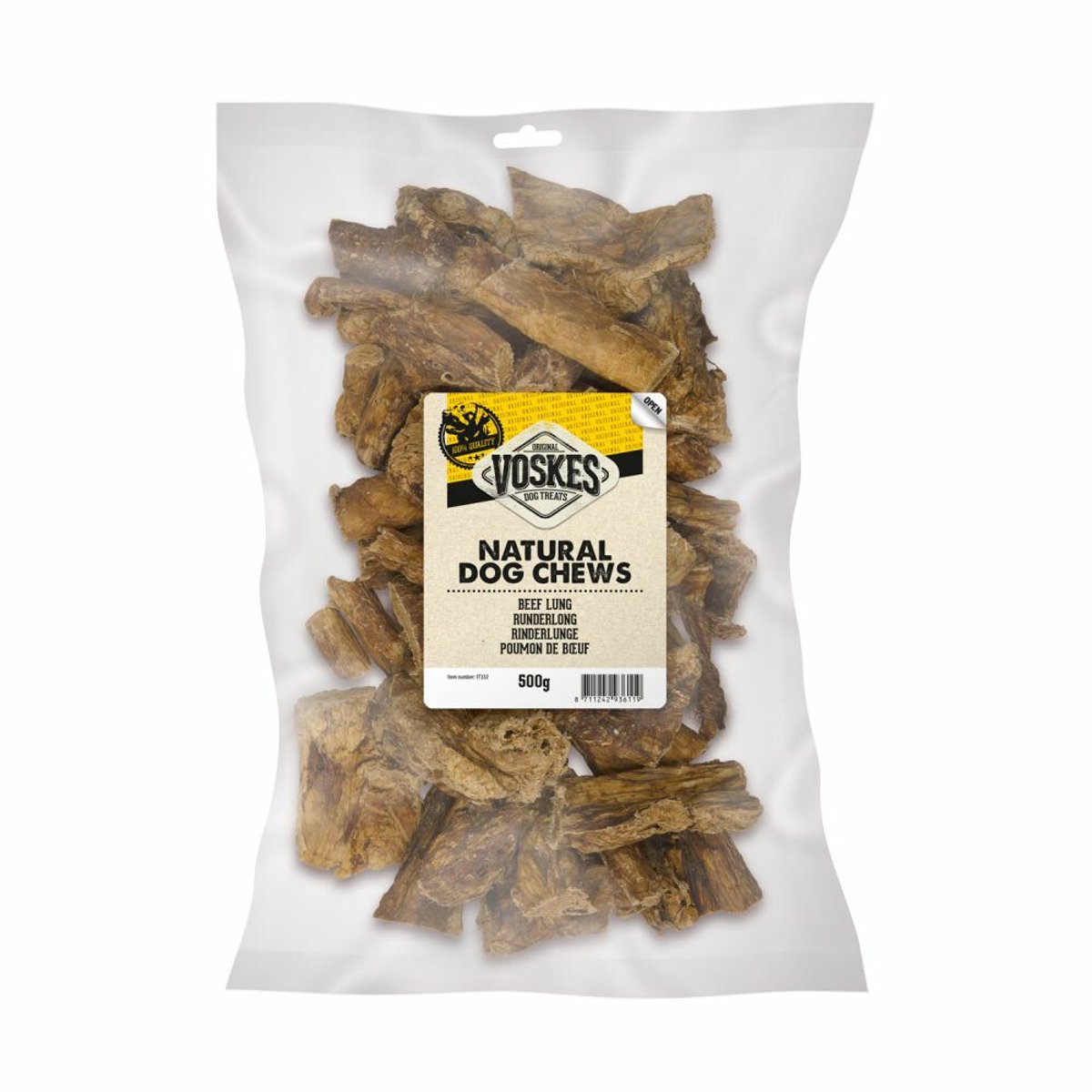 Voskes Hondensnacks Runderlong - 12 x 500 gr - Voordeelverpakking