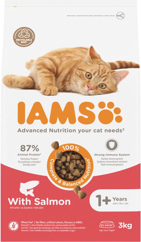 IAMS Kat Adult Zalm - 3 x 3 kg - Voordeelverpakking