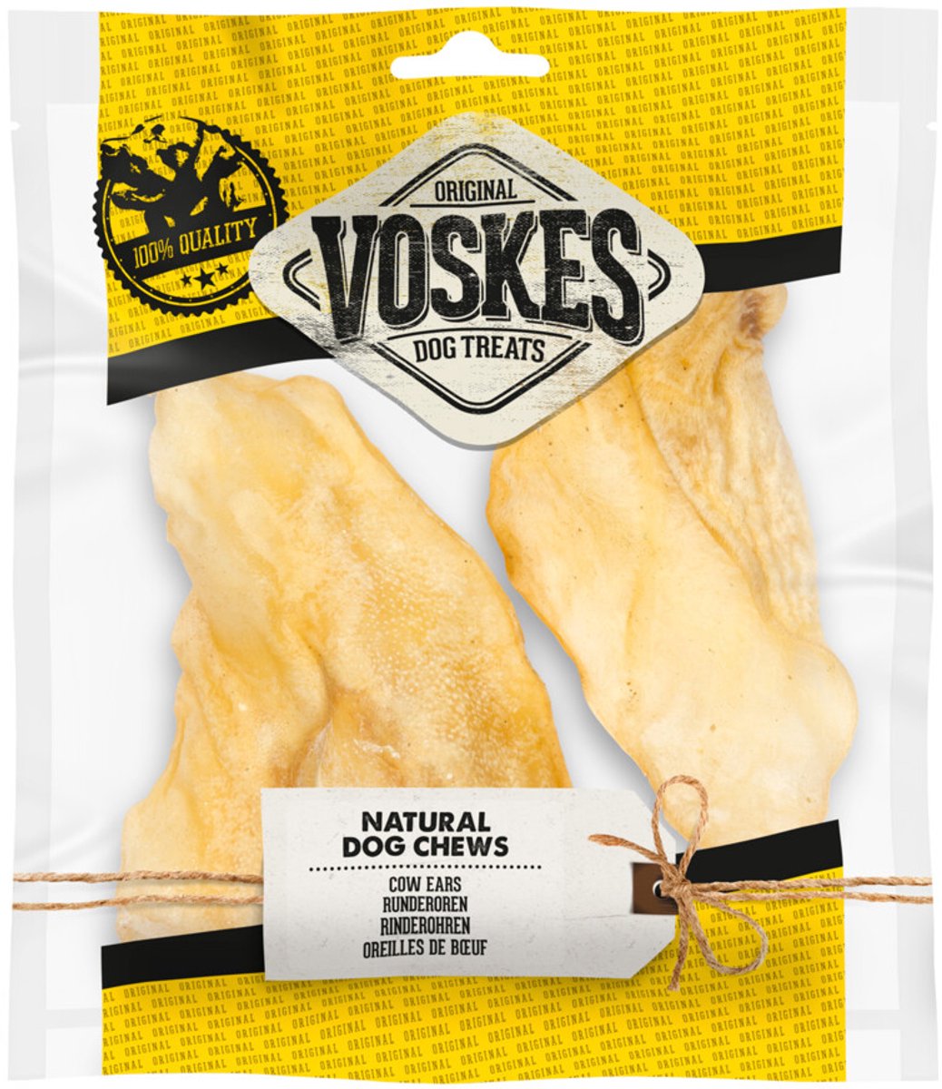 Voskes Hondensnacks Runderoren - 12 x 2 stuks - Voordeelverpakking