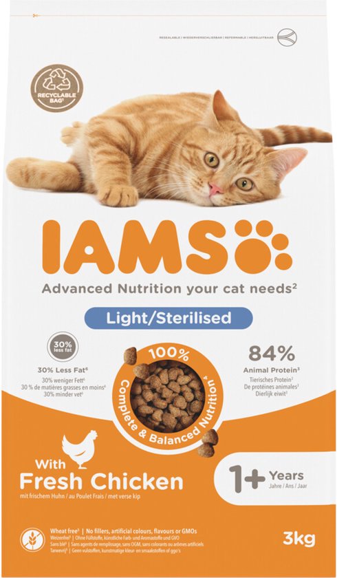 IAMS Kat Adult Sterilised - Overweight Kip - 3 x 3 kg - Voordeelverpakking