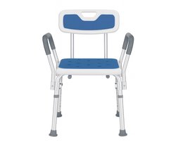 Floressa – Douchestoel met rugleuning en armleuningen – Antislip – Verstelbare hoogte – Douchekruk met zachte zitting – Lichtgewicht