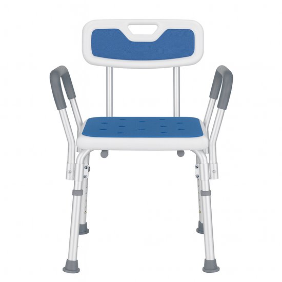 Floressa – Douchestoel met rugleuning en armleuningen – Antislip – Verstelbare hoogte – Douchekruk met zachte zitting – Lichtgewicht