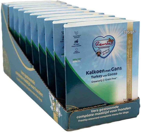 Renske Vers Gestoomd Complete Menu Hondenvoer Nat Kalkoen & Gans Graanvrij - 10 x 395 gr - Voordeelverpakking